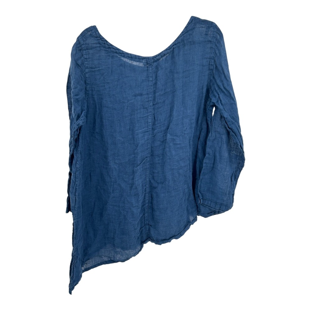Linen Coastal Tunic Top XL Blue Lagenlook Boho Asymmetric Hem Euro Minimal Beach - Picture 7 of 10